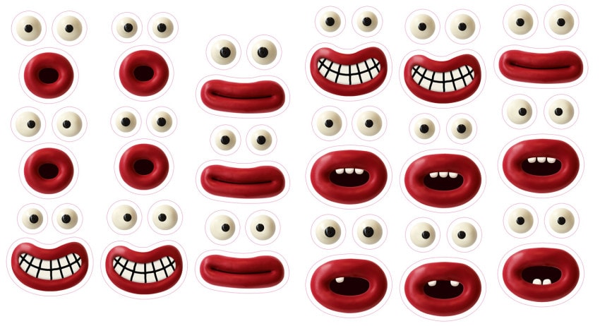 Aardman sticker sheets feature trademark eyes and mouths